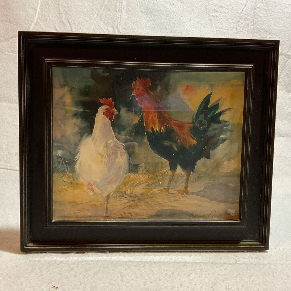 Farmhouse Rooster & Hen Watercolor Proof 1/1 Print, Rebecca Peach Framed, Signed